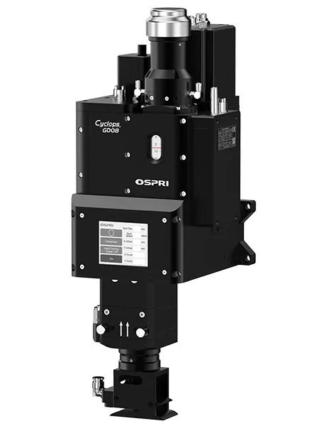 رأس لحام ليزر متأرجح مزدوج المحور بقدرة 8 كيلوواط، (مع جهاز نفث هواء (Air Knife) لإزالة الدخان والرذاذ من منطقة اللحام)